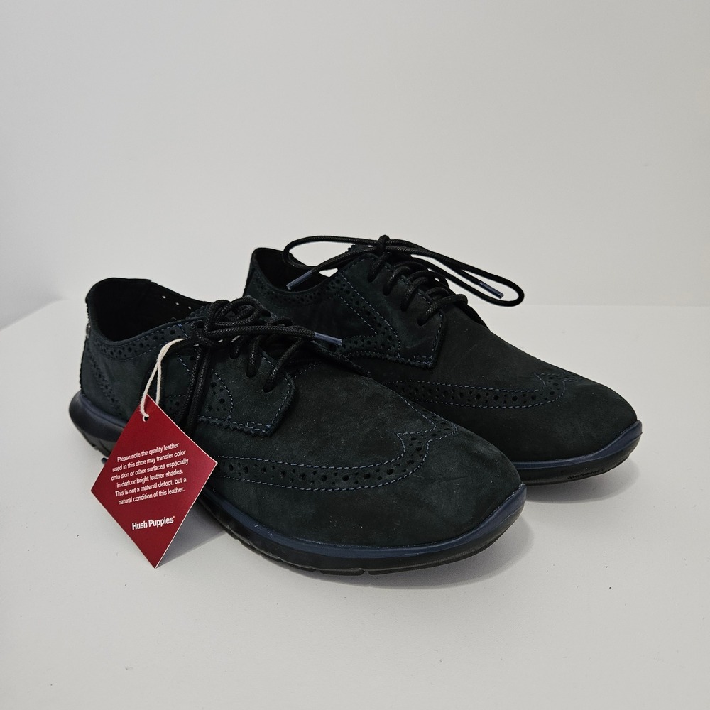 Hush Puppies Wingtip Oxford Brogue Shoes Size 7 Wide Blue Suede Lace Up Academia
